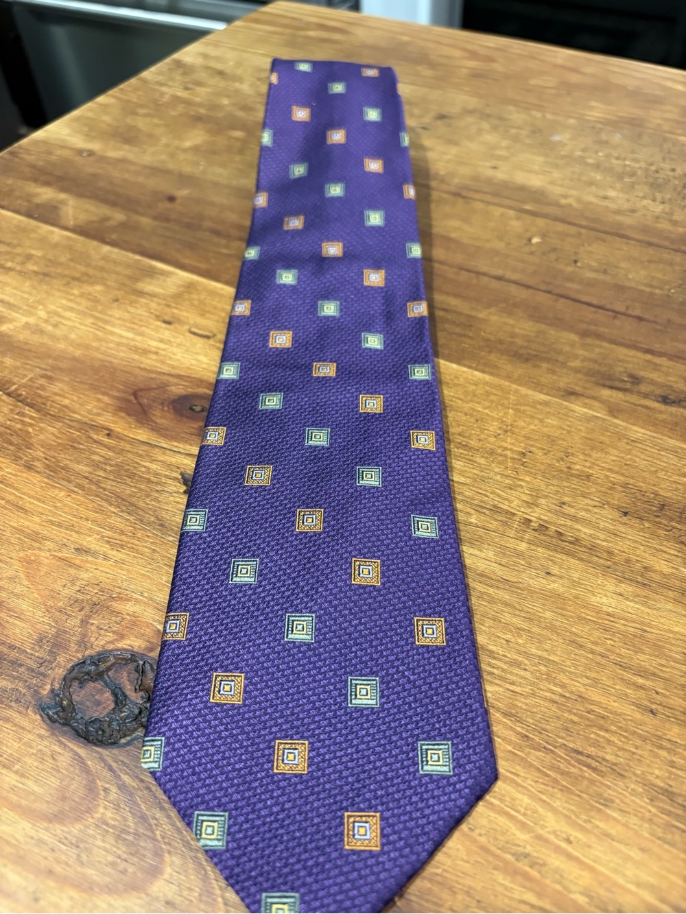 Jos. A. Bank Classic Purple Men's Tie with Geometric Square Pattern